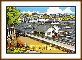 天神坂からの屋根瓦切り絵