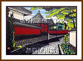 合元寺の夏（赤壁のある寺）切り絵
