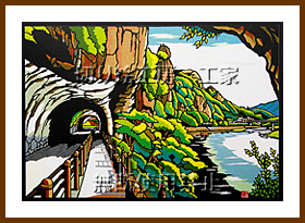 青の洞門のトンネル切り絵