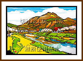 湯布院の春/由布岳切り絵