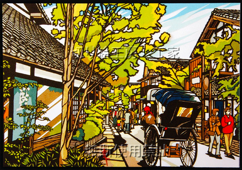 湯布院の町なみ切り絵